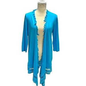 Chico’s Blue Linen Blend‎ Tassel Lightweight Open Front Knit Cardigan 1 (M/8)